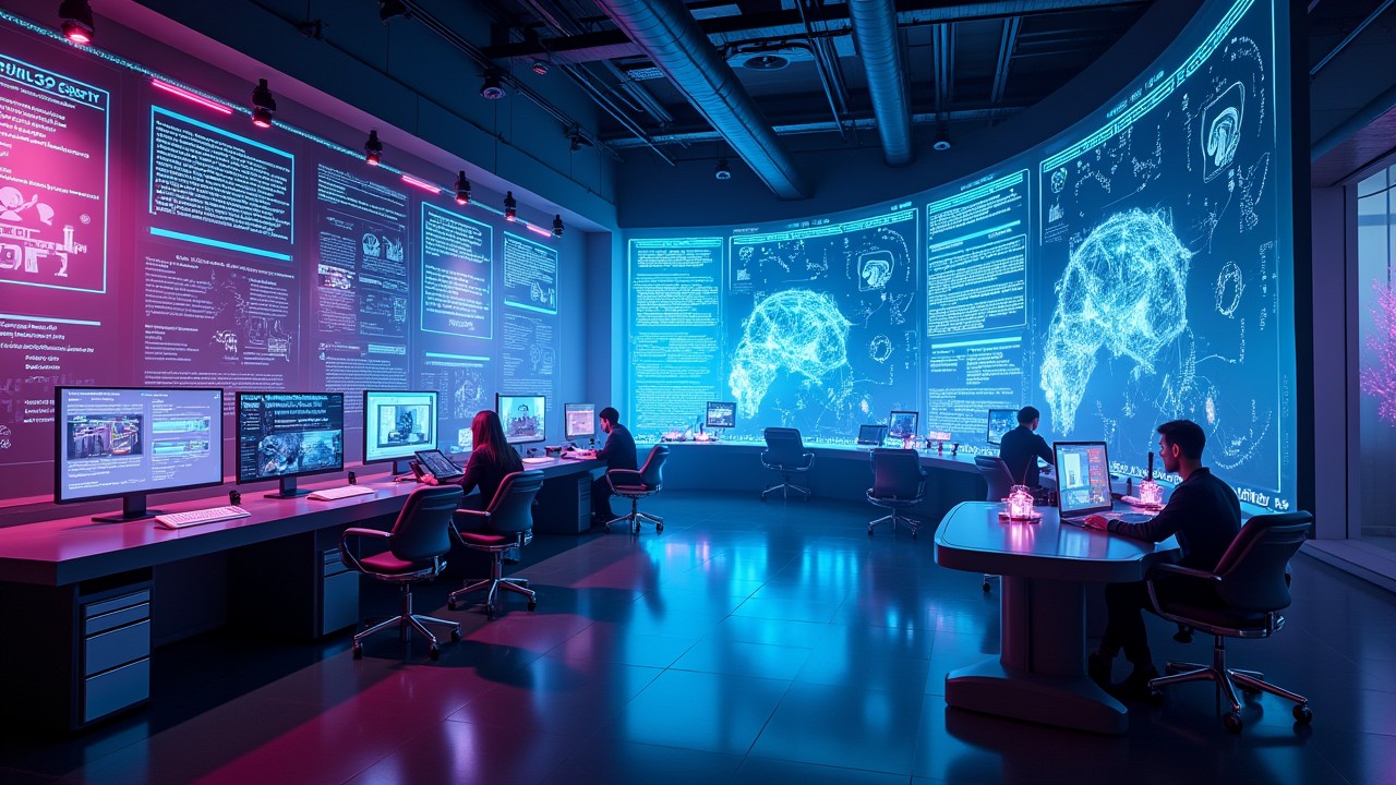 A futuristic Workplace - Humans and pods workings