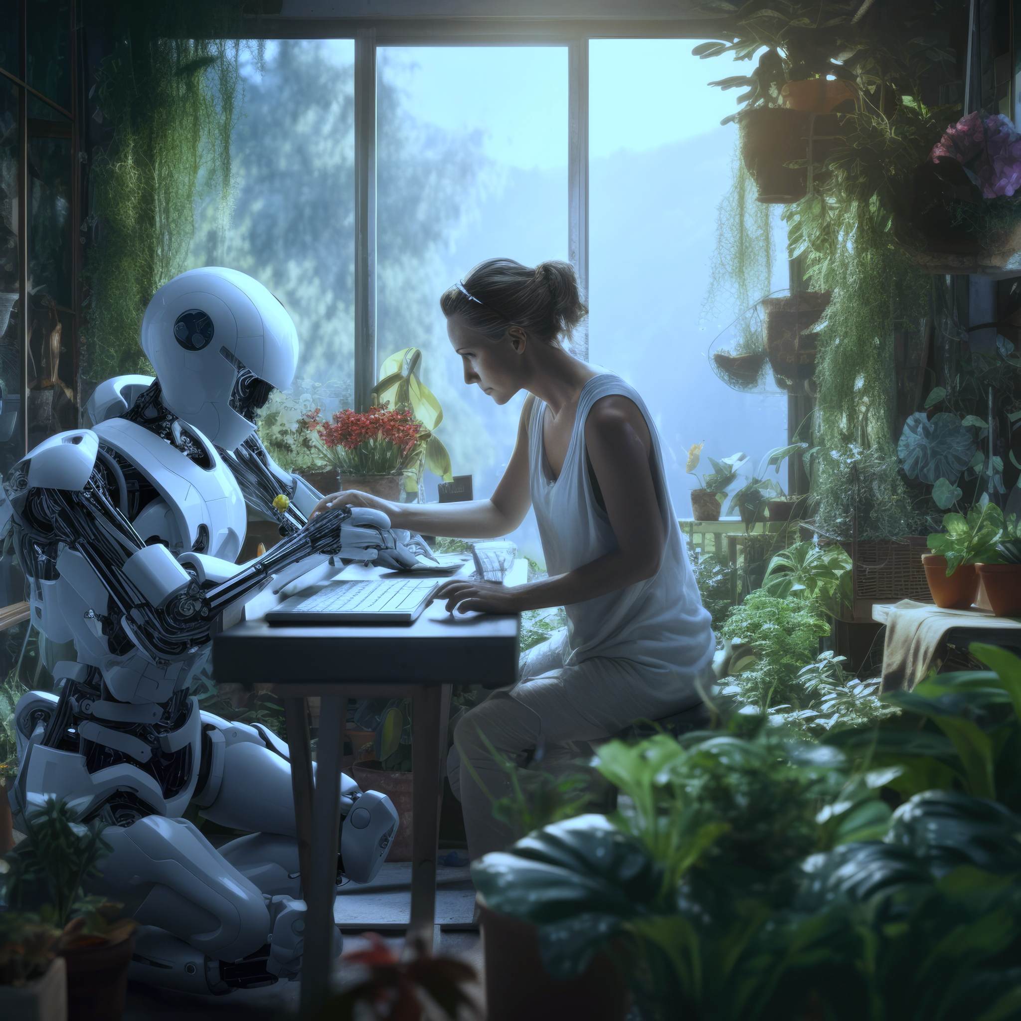 Human-Led - Woman working with AI