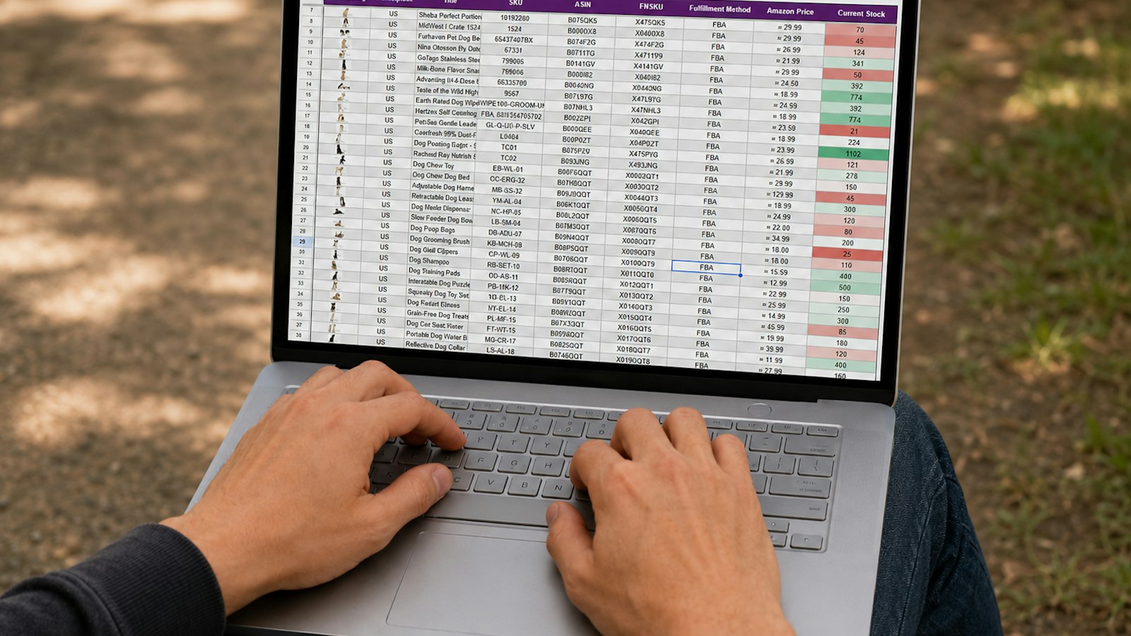 Freelance travaillant sur un tableur en extérieur