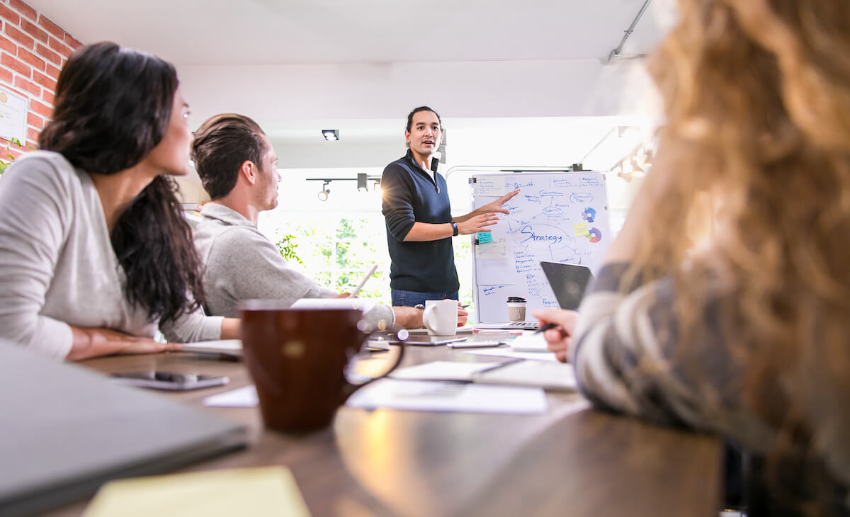 Integrated risk management: manager presenting to his team