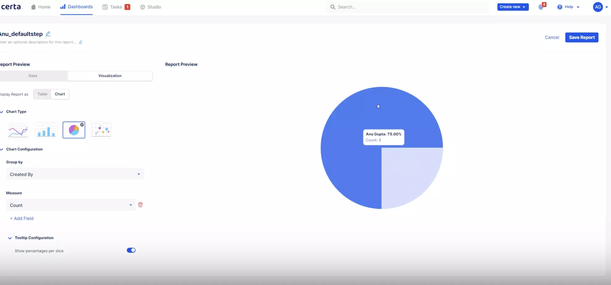 Pie chart percentage split