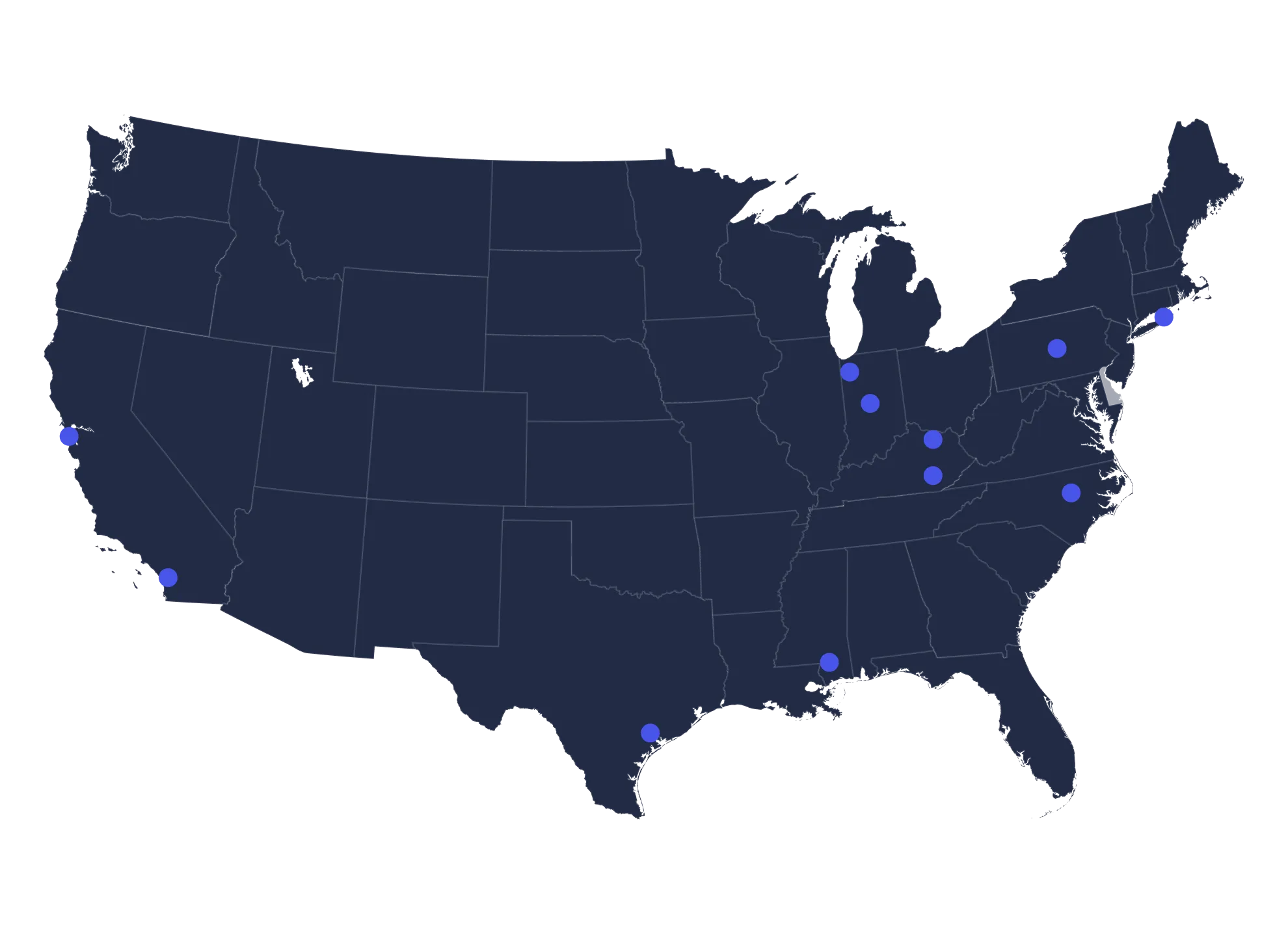 US Map showing 11 leading health systems across the U.S to develop and scale AI-enable technology solutions to address healthcare’s most pressing challenges
