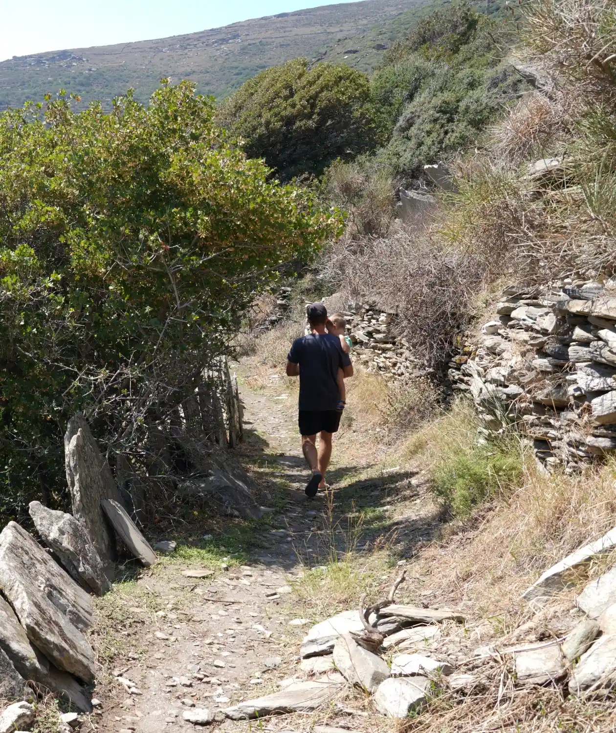 Father and Son Walking on a Rugged Trail in the Mountains of the Lycian Way