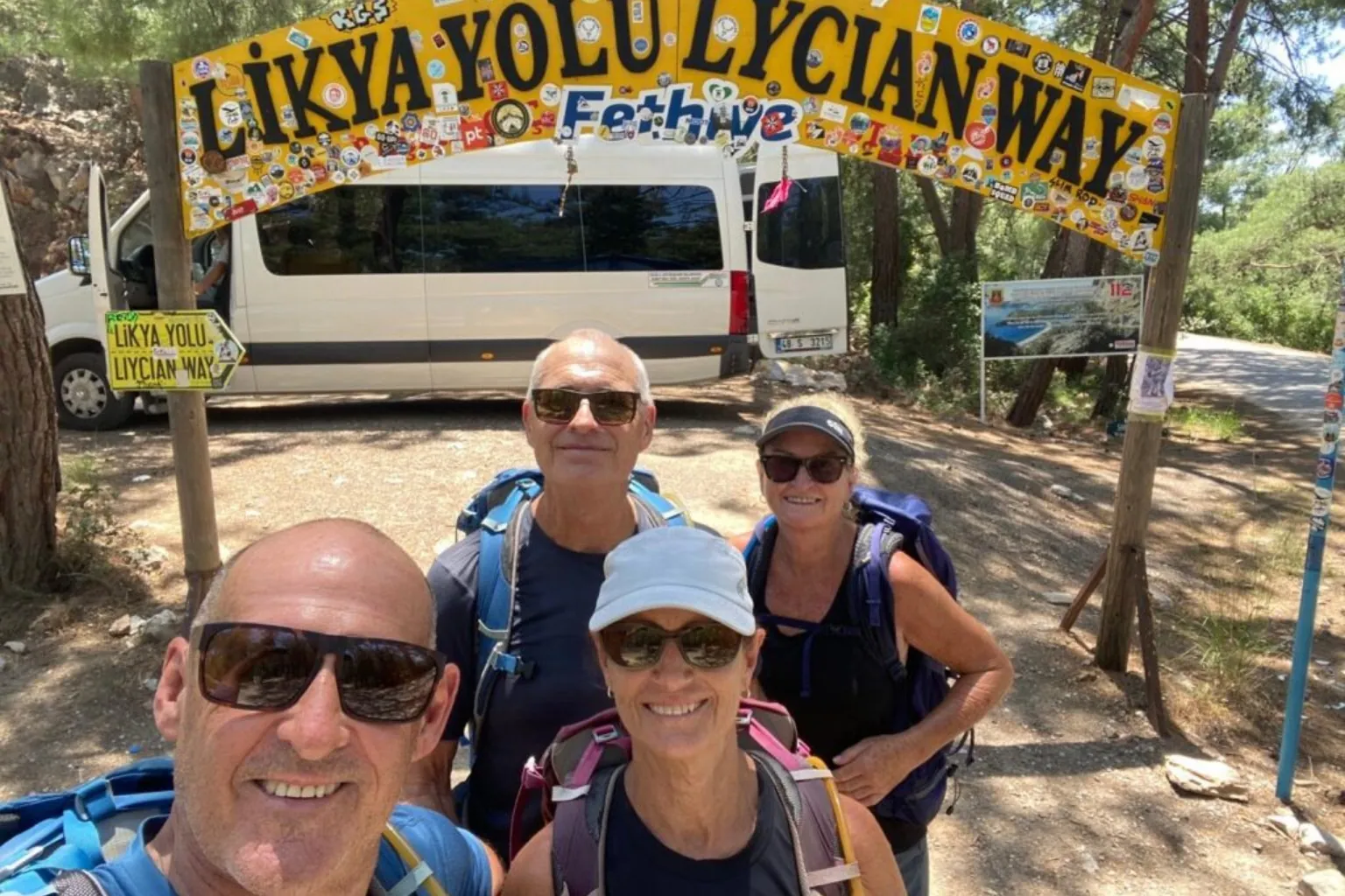 Hikers at Lycian Way Start Sign in Turkey