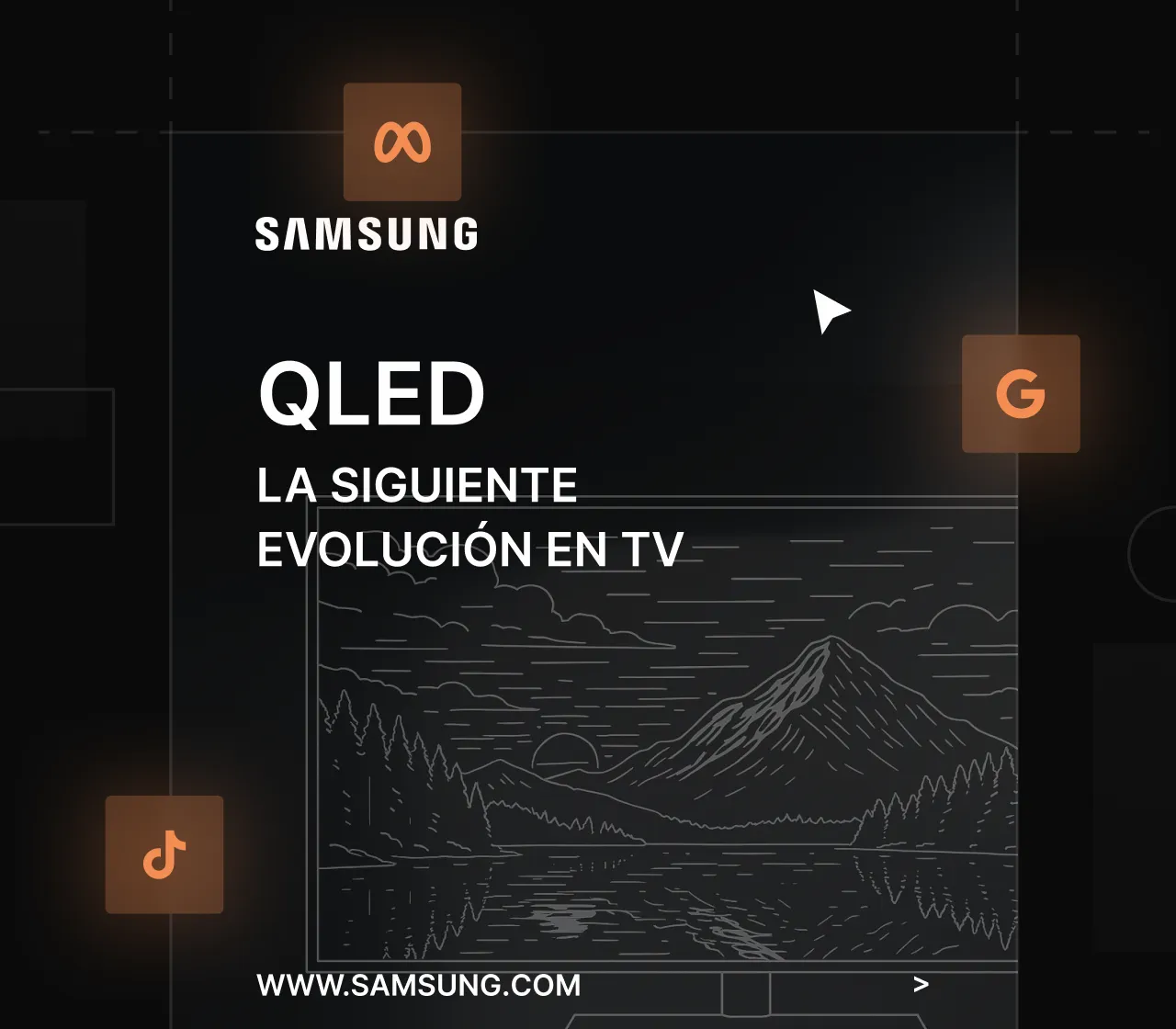 The samsung qled logo is shown on a black background.