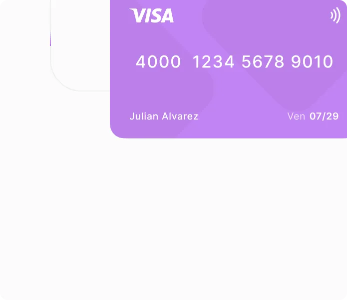 A purple visa card with a white background.