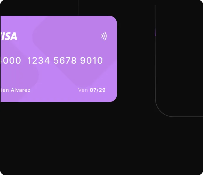 A purple credit card sitting on top of a black table.