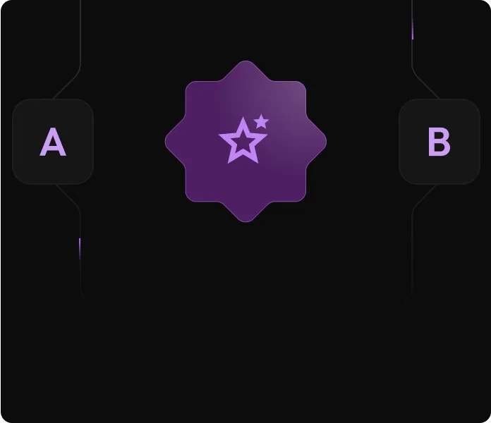 A black background with a purple star and letters.