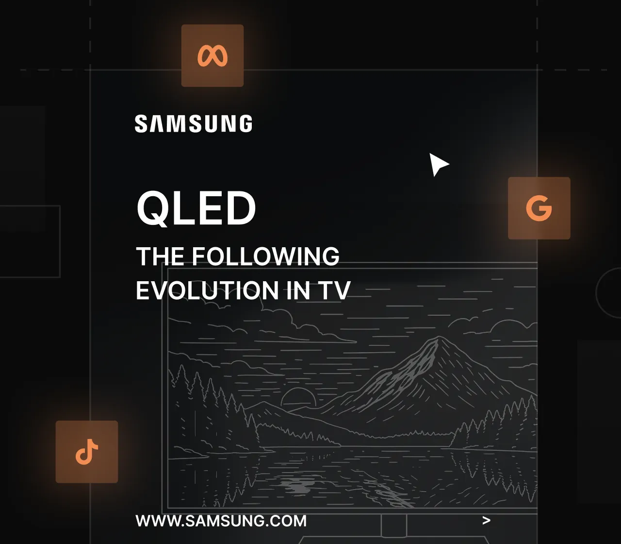 The samsung qled logo is shown on a black background.