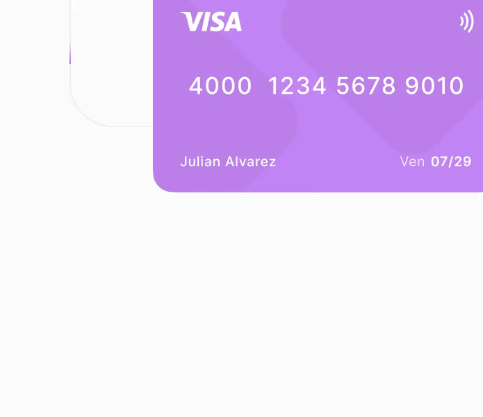 A purple visa card with a white background.