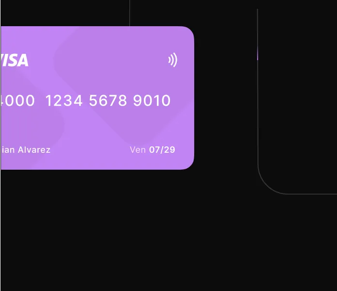 A purple credit card sitting on top of a black table.