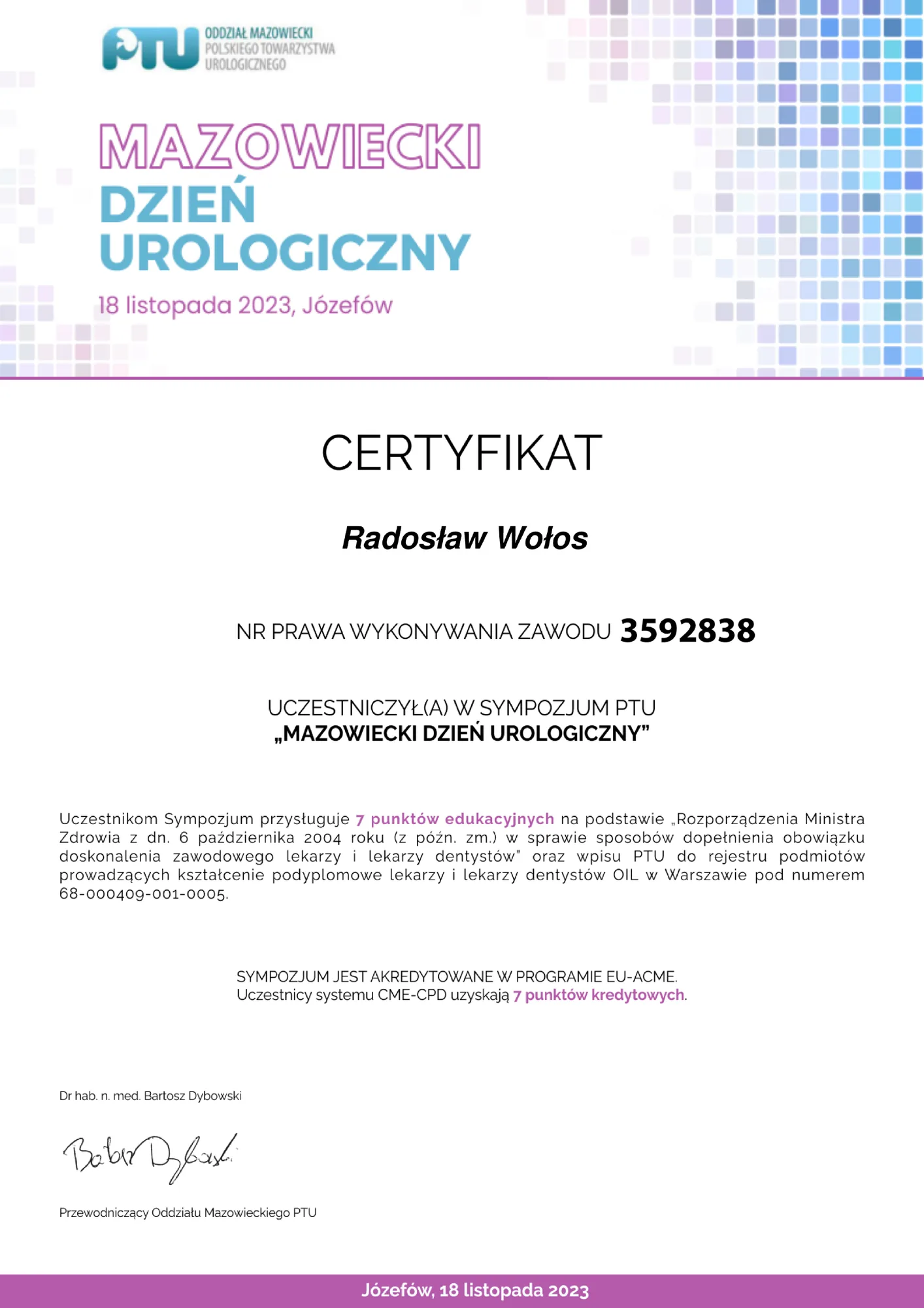 Mazowiecki Dzień Urologiczny, Józefów, 18 listopada 2023.