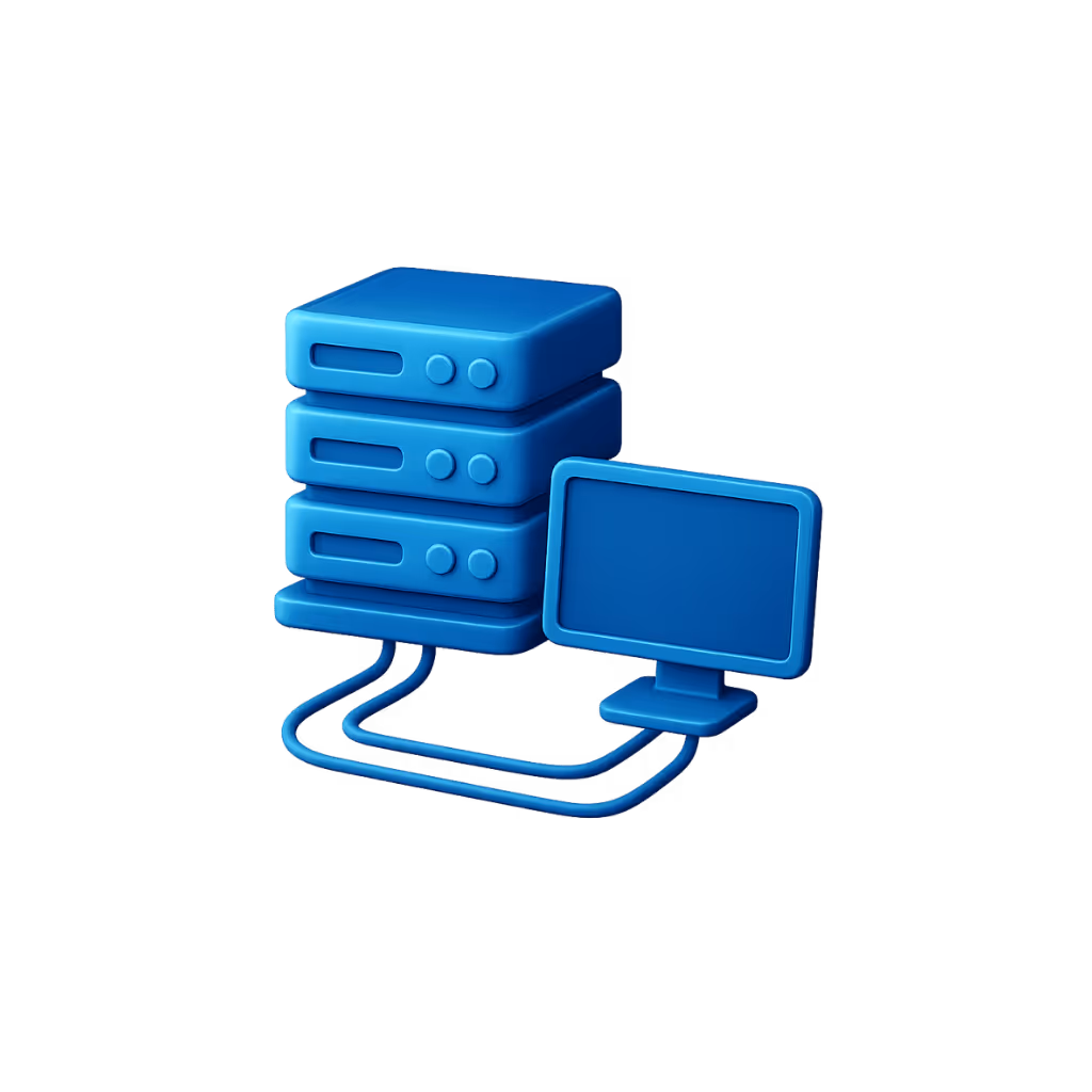 Server-Stack mit Monitor zeigt IT-Betrieb und Managed Services.“