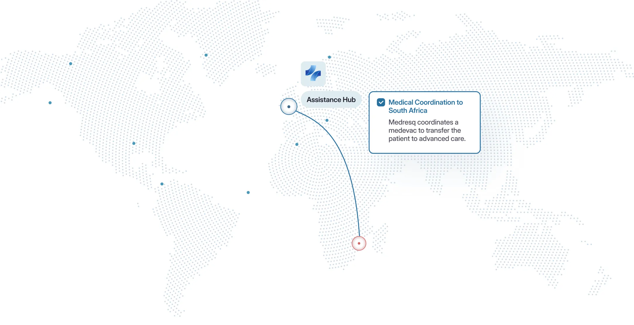 Medical coordination flight to South Africa – Medresq organizes medevac transfer to advanced care.