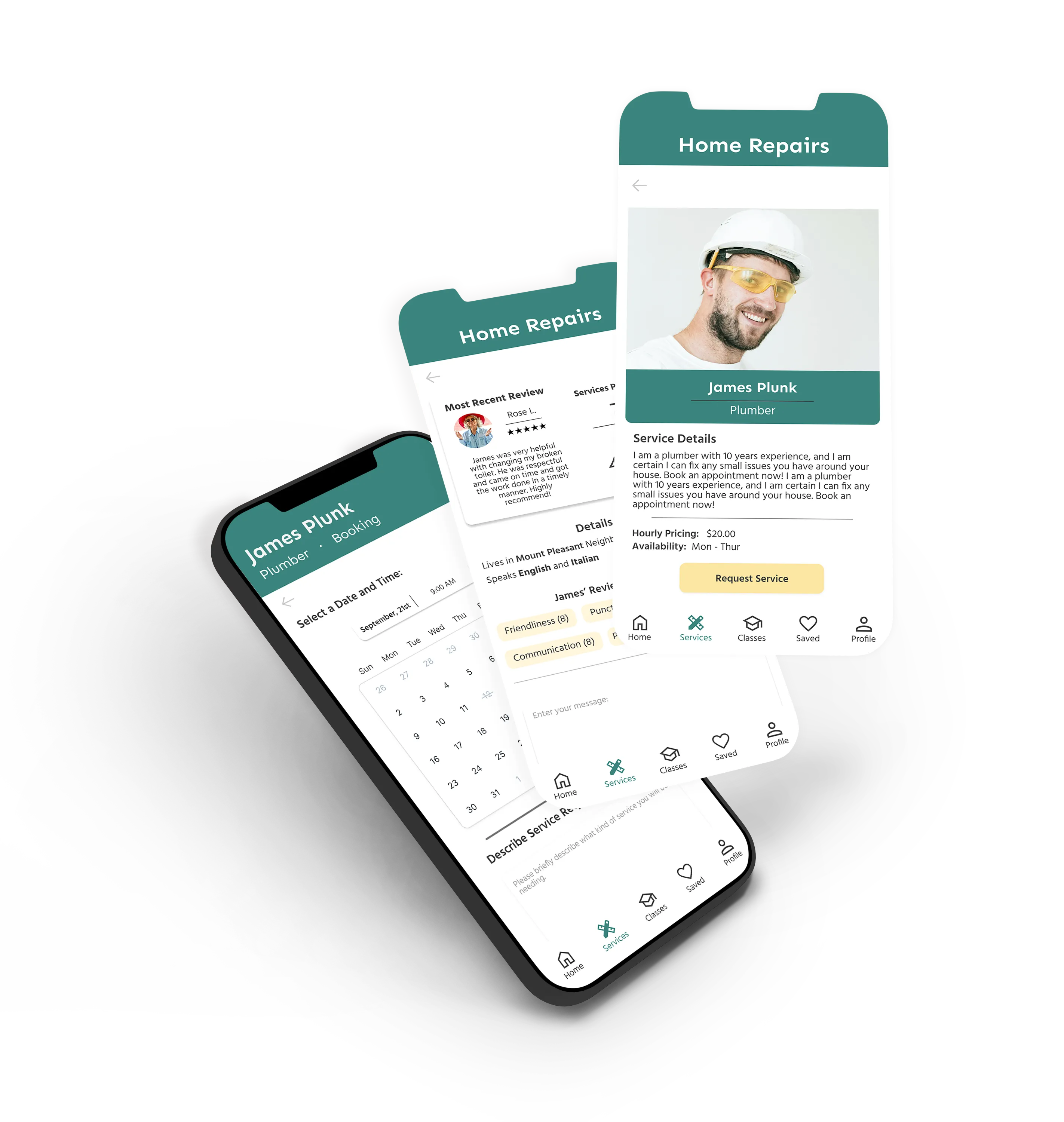 Booking flow — select time, confirm request, and send message