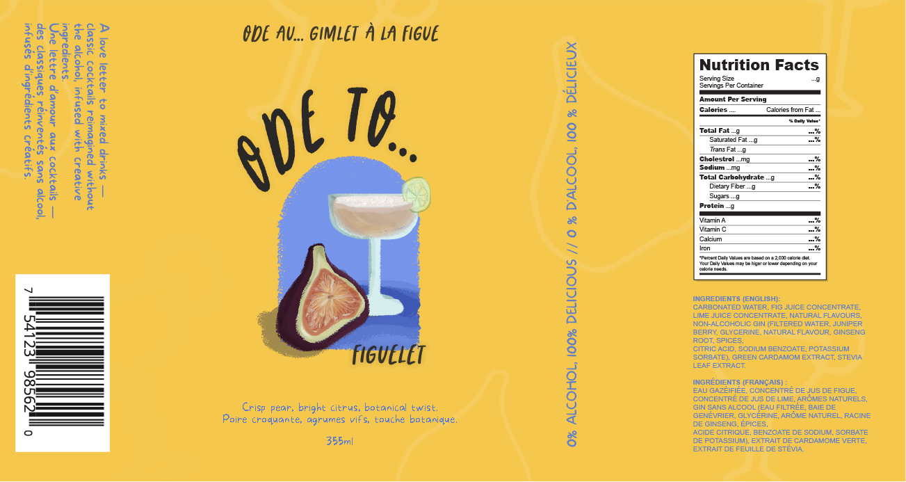 Ode To... Fig Gimlet can label, golden background and fig motif