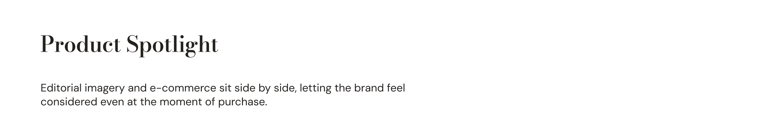 Product Spotlight: Editorial imagery and e-commerce sit side by side, letting the brand feel considered even at the moment of purchase.