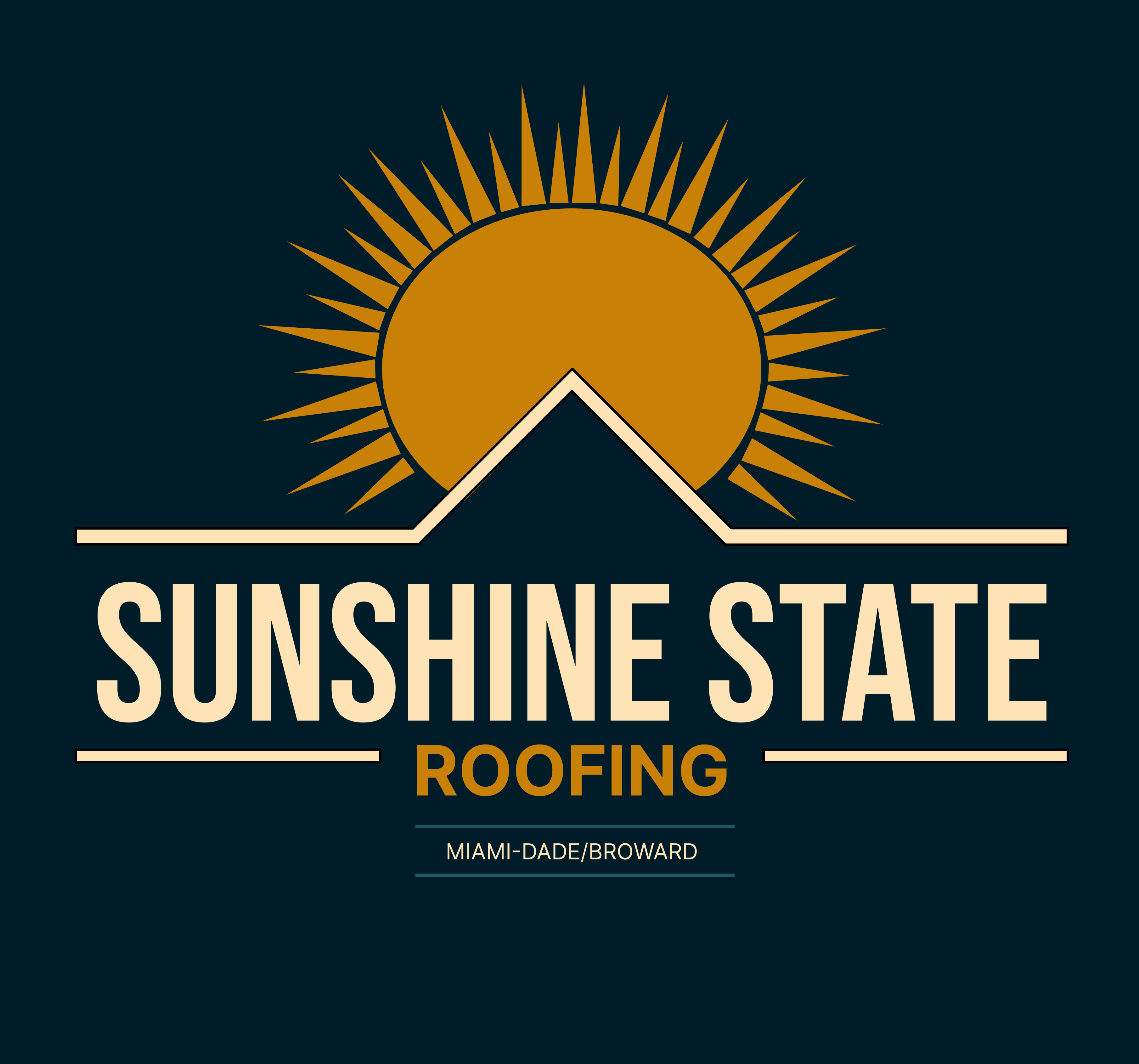 Logo with a stylized sun and roof outline above the text 'Sunshine State Roofing' and 'Miami-Dade/Broward' below.