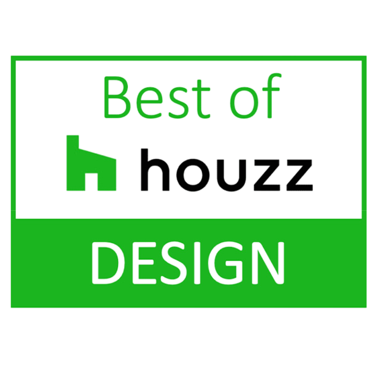 Best of Houzz Design award badge with green and black colors.