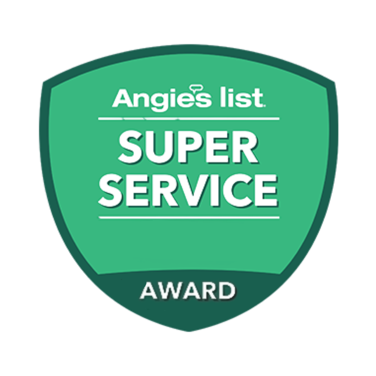 Angie's List Super Service Award badge in green and dark green colors.