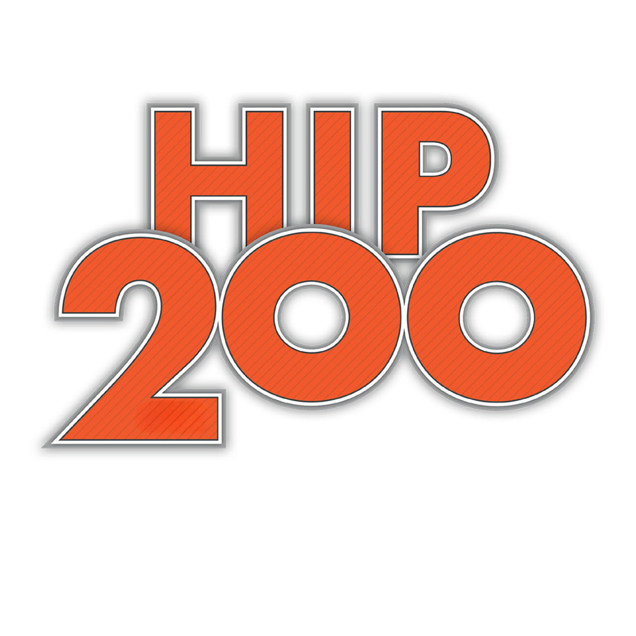 Orange text reading 'HIP 200' with diagonal stripes and a white shadow effect.