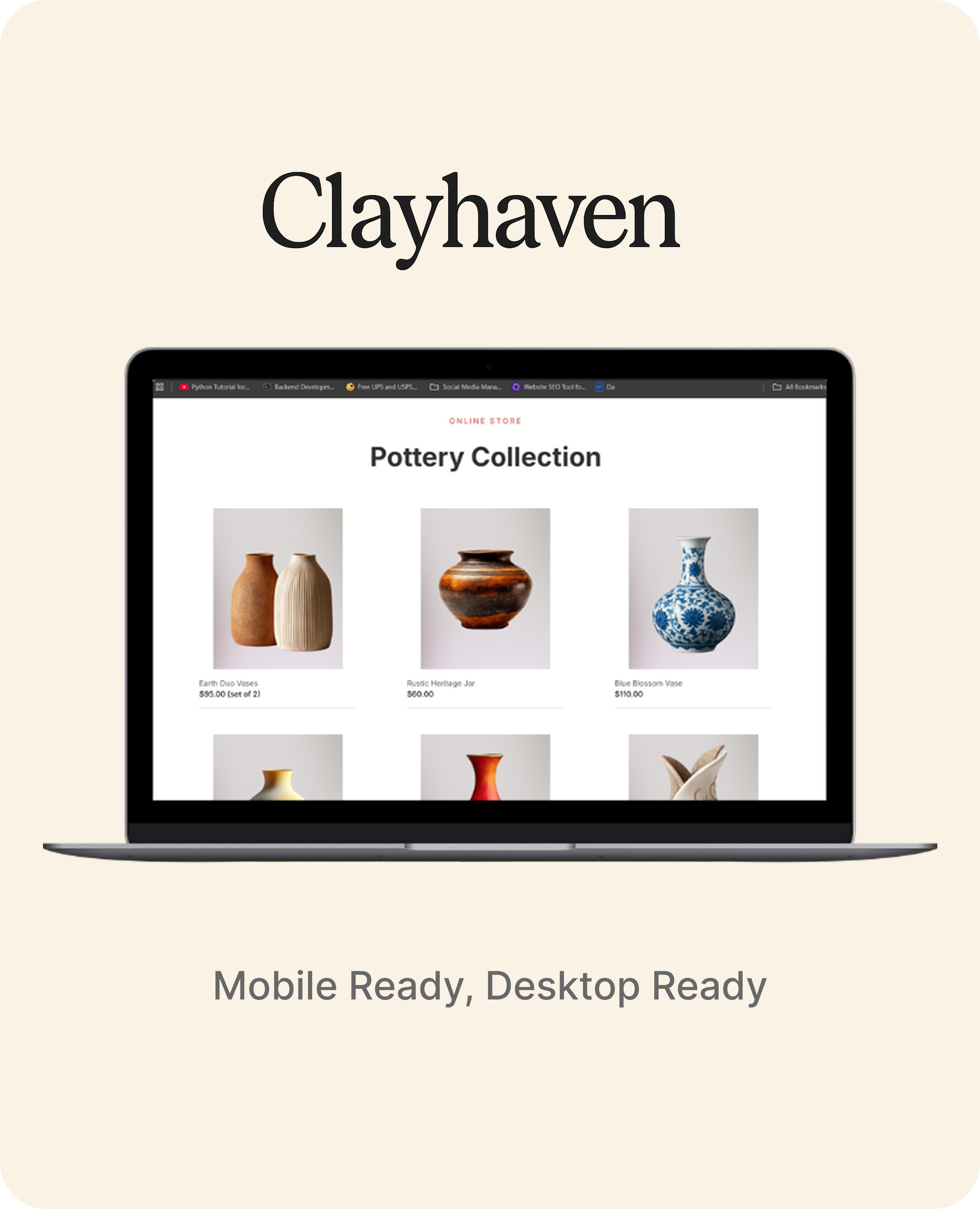 Clayhaven website on a laptop