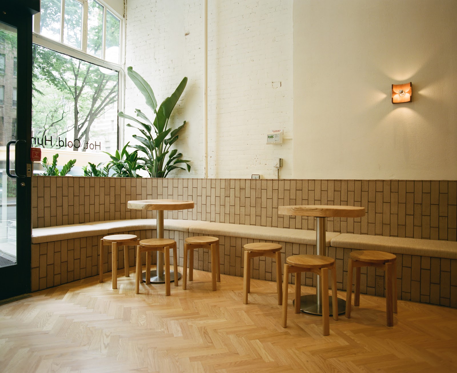 Cold plunge pool with colorful acoustic panels at Lore Bathing Club