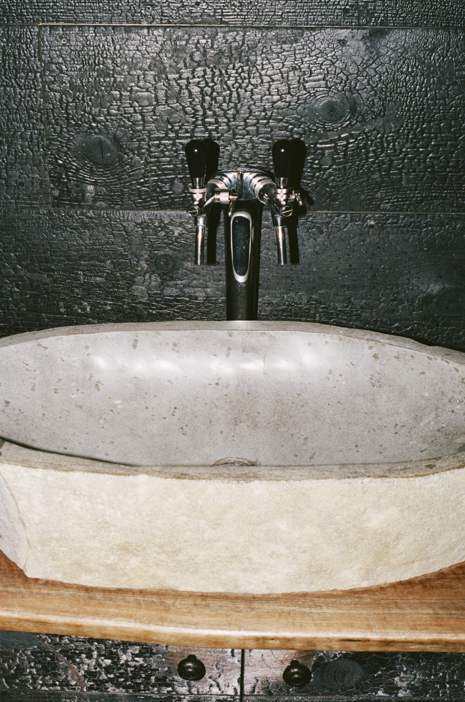 Plunge pool with colorful acoustic panels at Lore Bathing Club