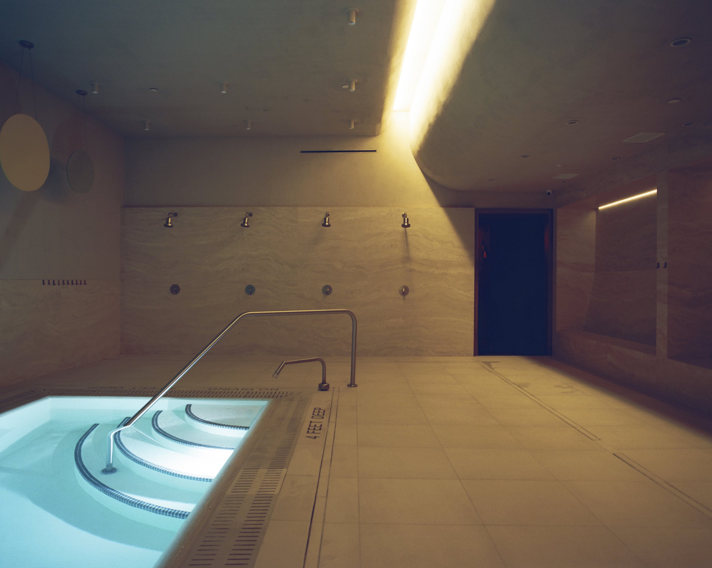 The cold pool room at Lore, lit from above