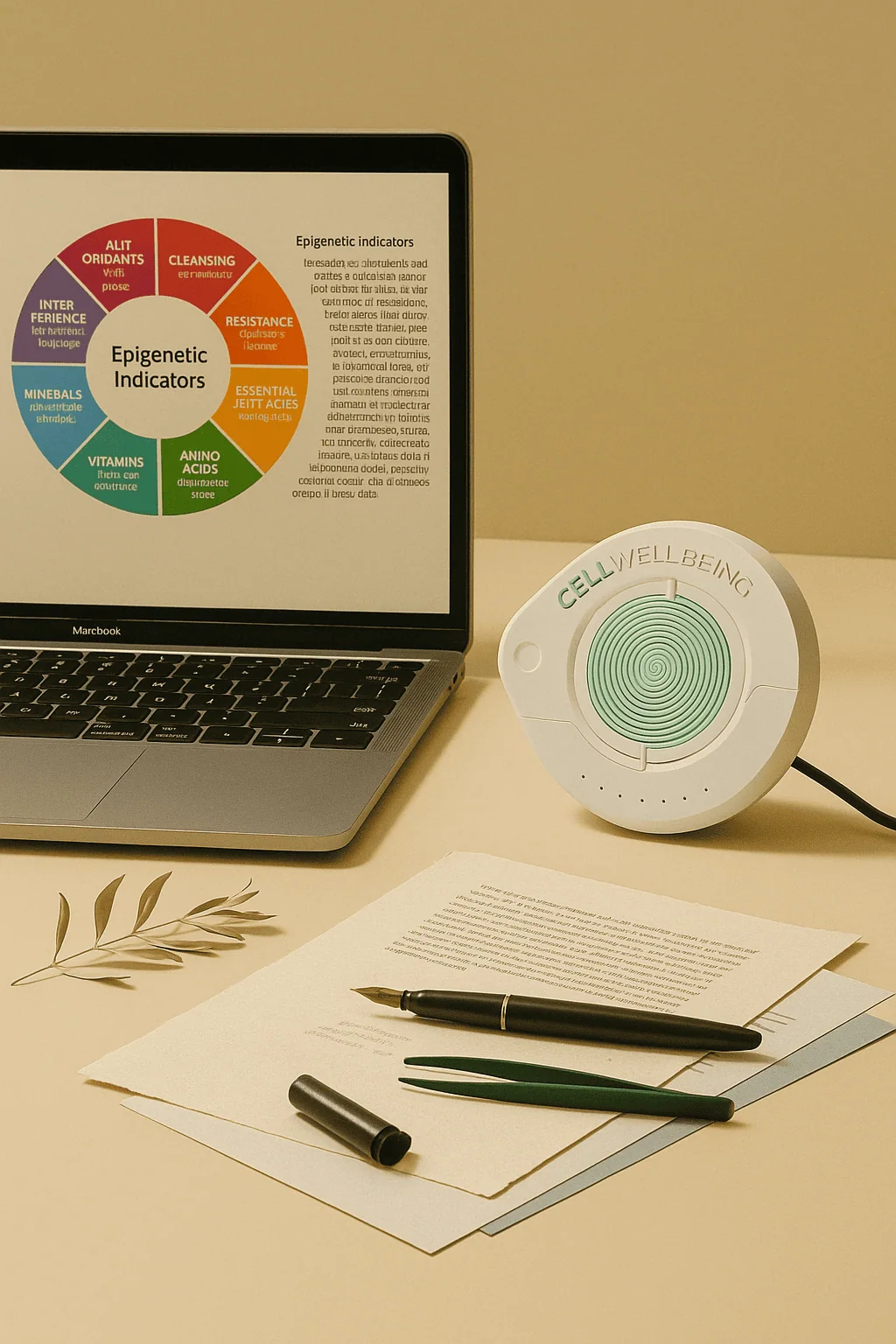 Immagine di Test Epigenetico S-Drive con laptop di sfondo e documenti in primo piano