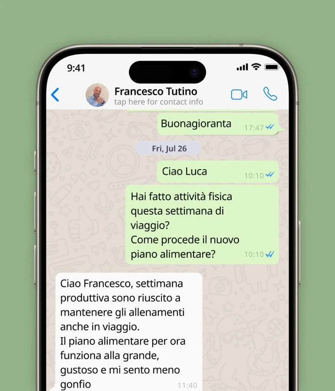chat di whatsap con il personal trainer e coach nutrizionale