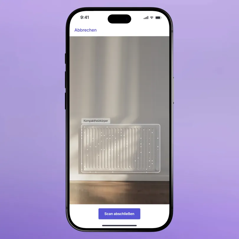 Scan d'un radiateur sur smartphone, détecté et marqué automatiquement comme radiateur compact
