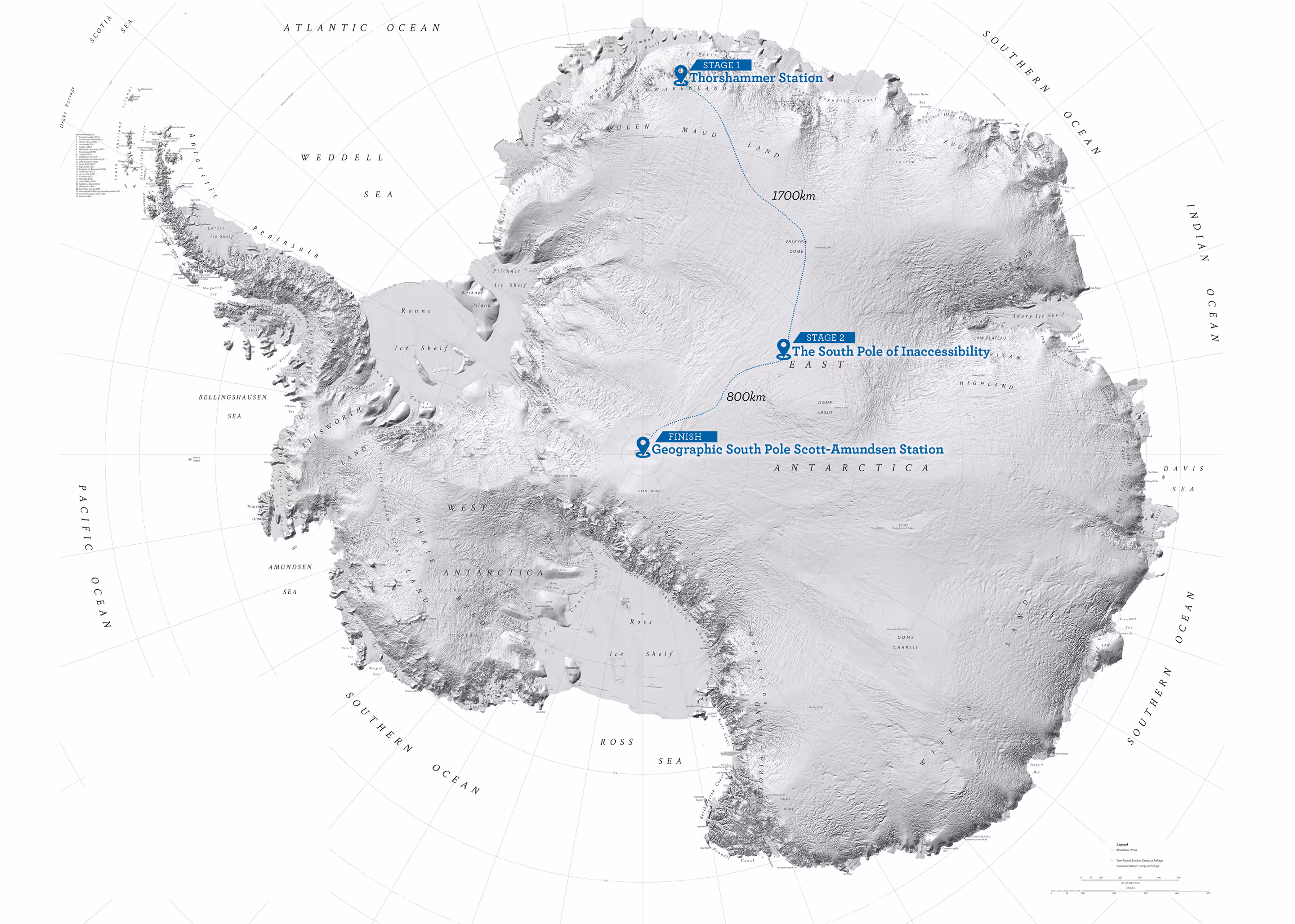Illustrated map of Antarctica showing the exbedition route