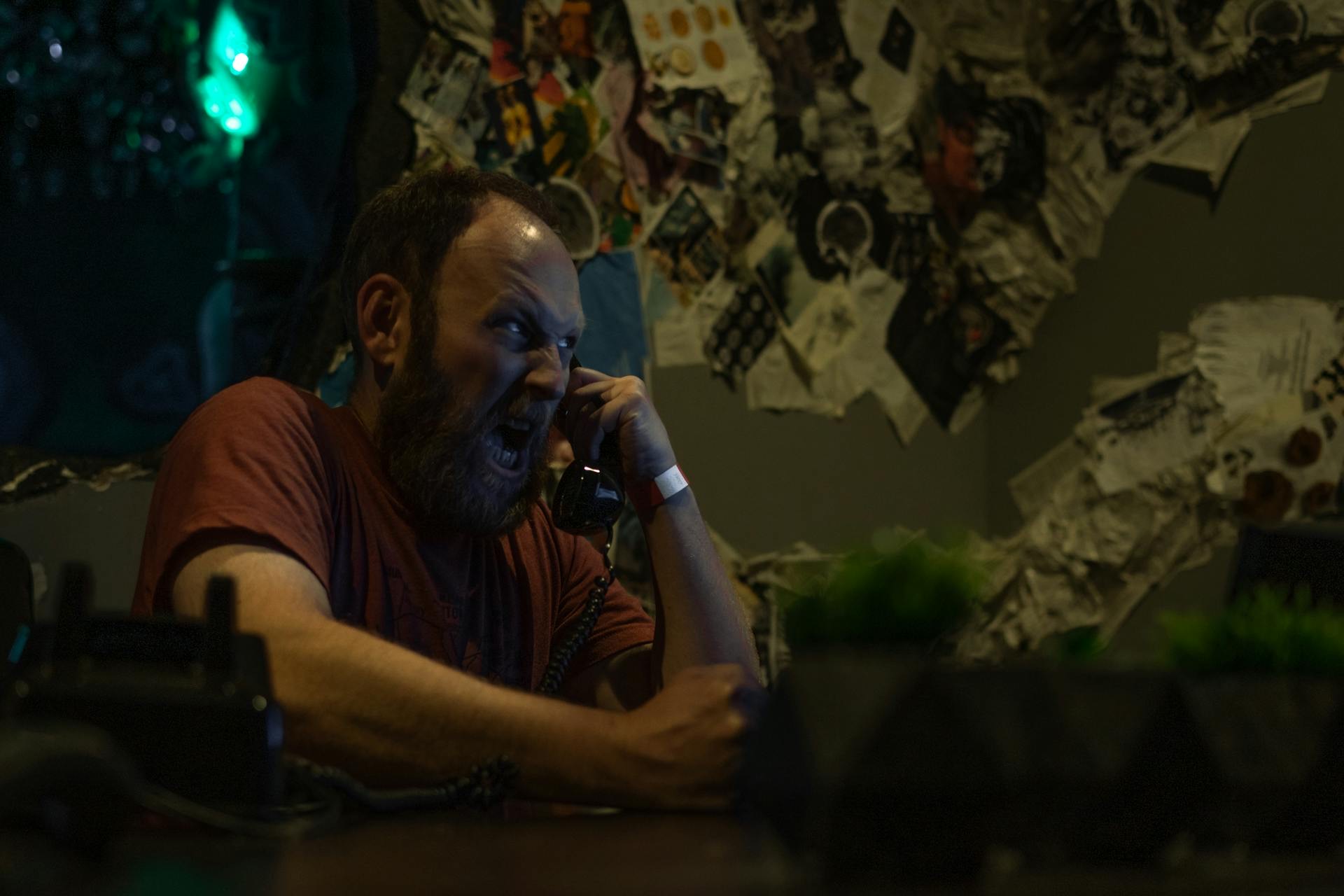 Angry man on a call.