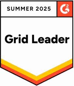 G2 Spring 2025 Grid Leader badge with red, orange, and yellow ribbon design