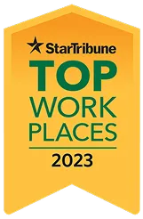 StarTribune Top Workplaces 2023 yellow award badge