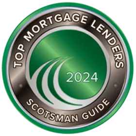 Top Mortgage Lenders 2024 badge from Scotsman Guide with green and silver circular design.