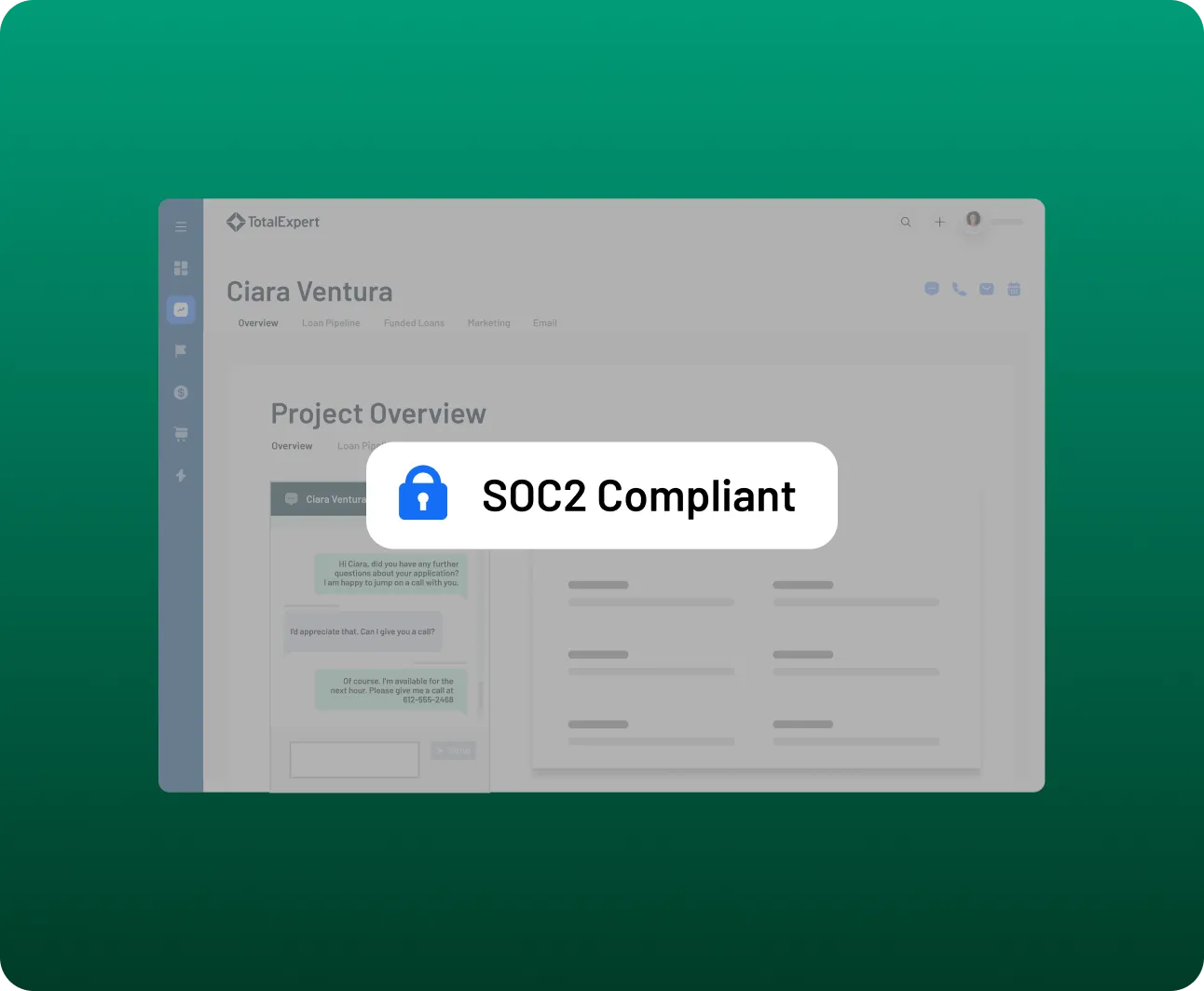 Dashboard with SOC2 Compliant badge overlay indicating secure and compliant data handling