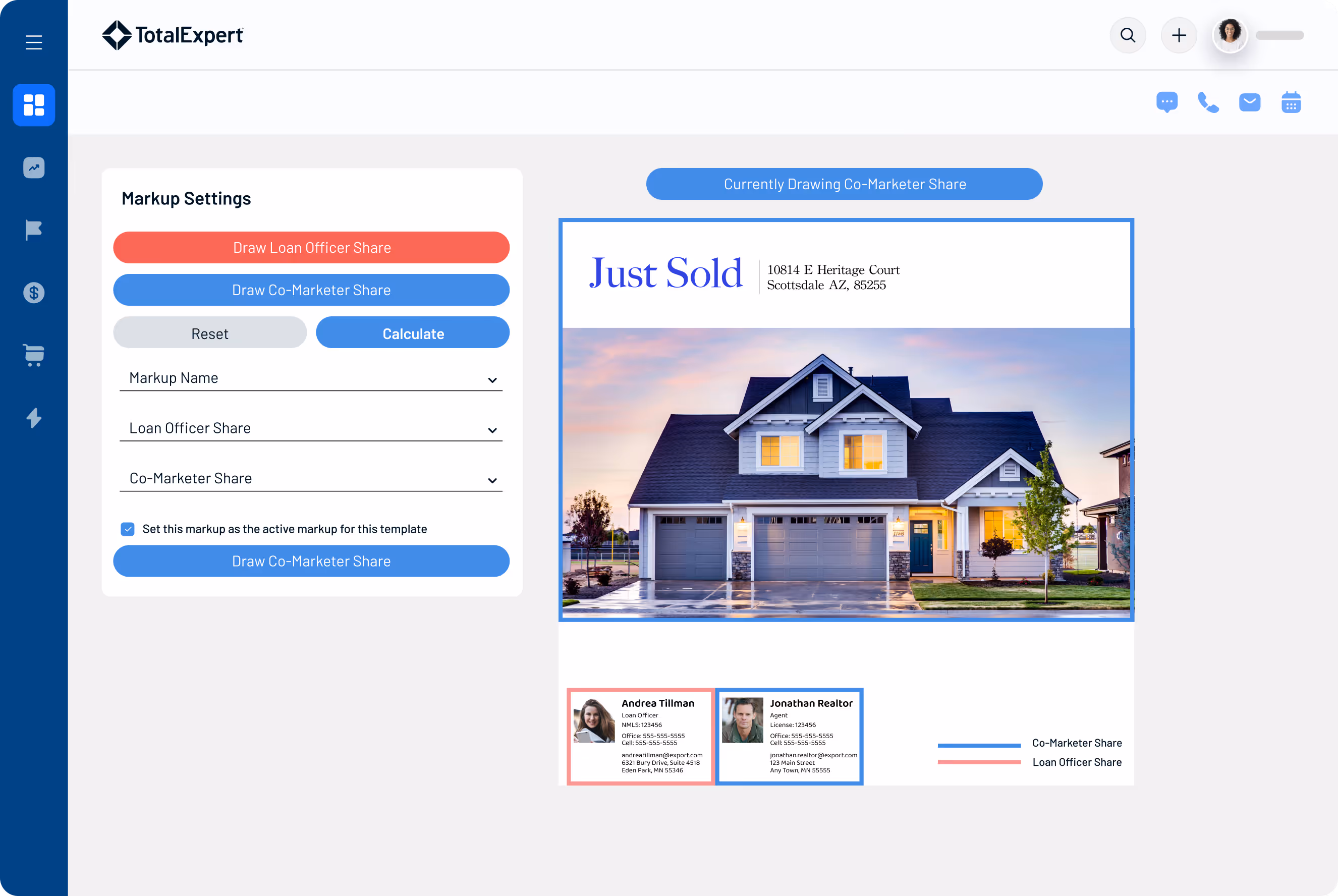 Real estate dashboard showing a just sold property listing with agent details, property image, and listing management options