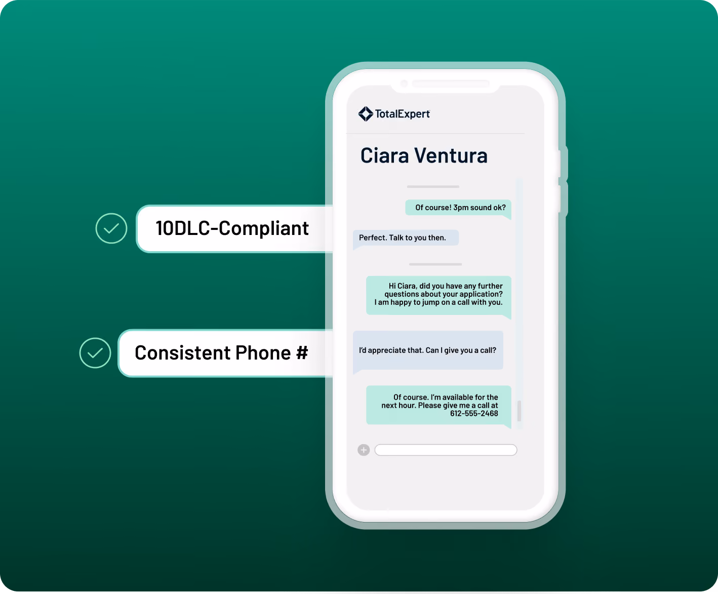 With built in compliance and a consistent phone number the Mobile App puts your contacts at your fingertips.