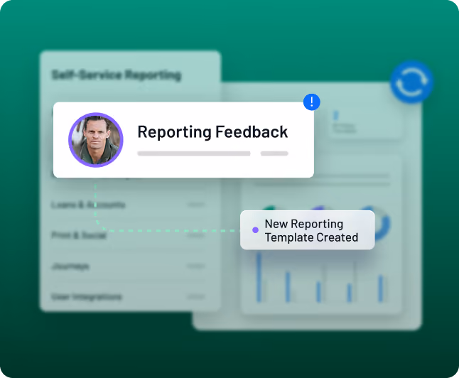 Total Expert platform interface showing reporting feedback and a notification about a new reporting template creation.