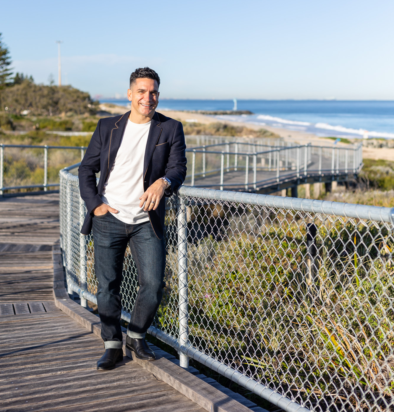 Chris Tonich welcoming buyers at a property viewing in Floreat