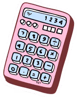 Pink calculator with blue buttons and a display showing digits 1234.