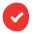 Red circle with a black check mark inside.