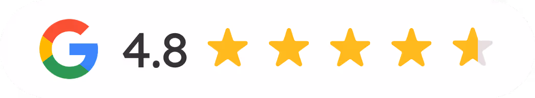 Google logo followed by a 4.8 out of 5 star rating with four full stars and one half star in gold.