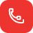 White phone handset icon on a red circular background.
