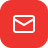 White envelope icon on a red square background, symbolizing email or messaging.