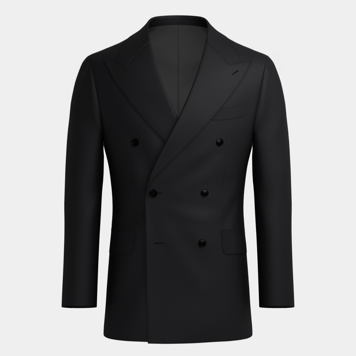 Dark Black Double Breasted Peak lapel Suit