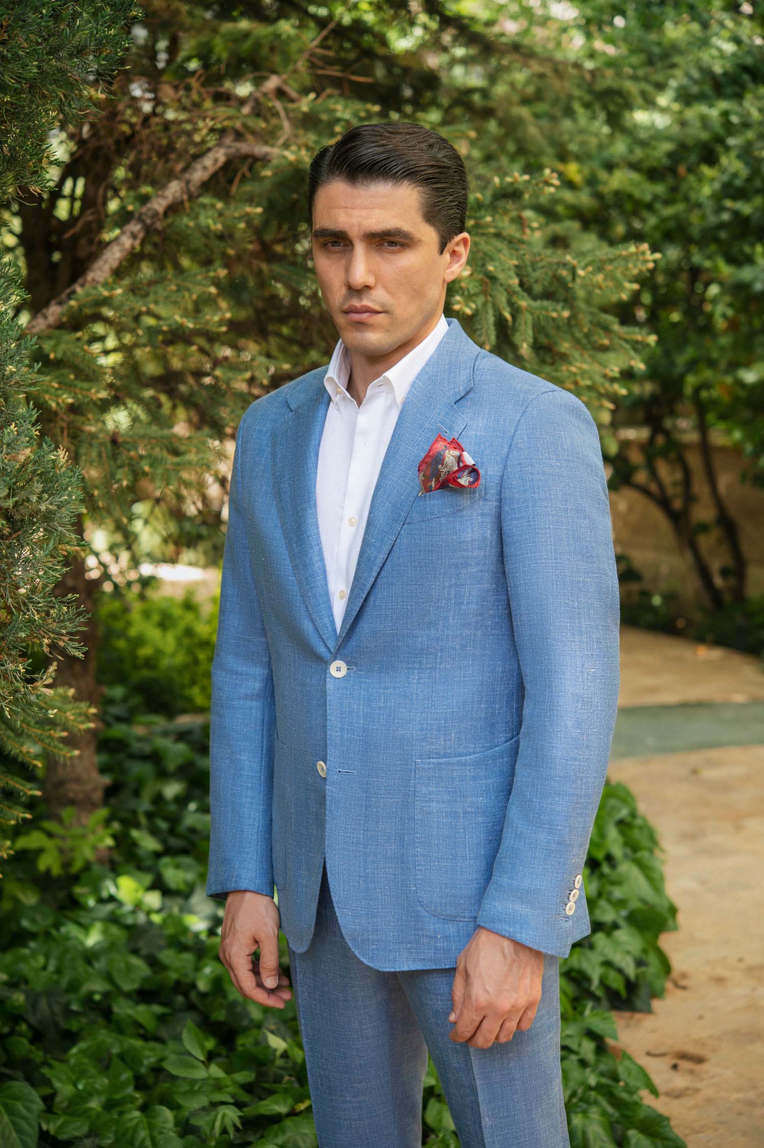 Light Blue Wool Silk Linen Suit