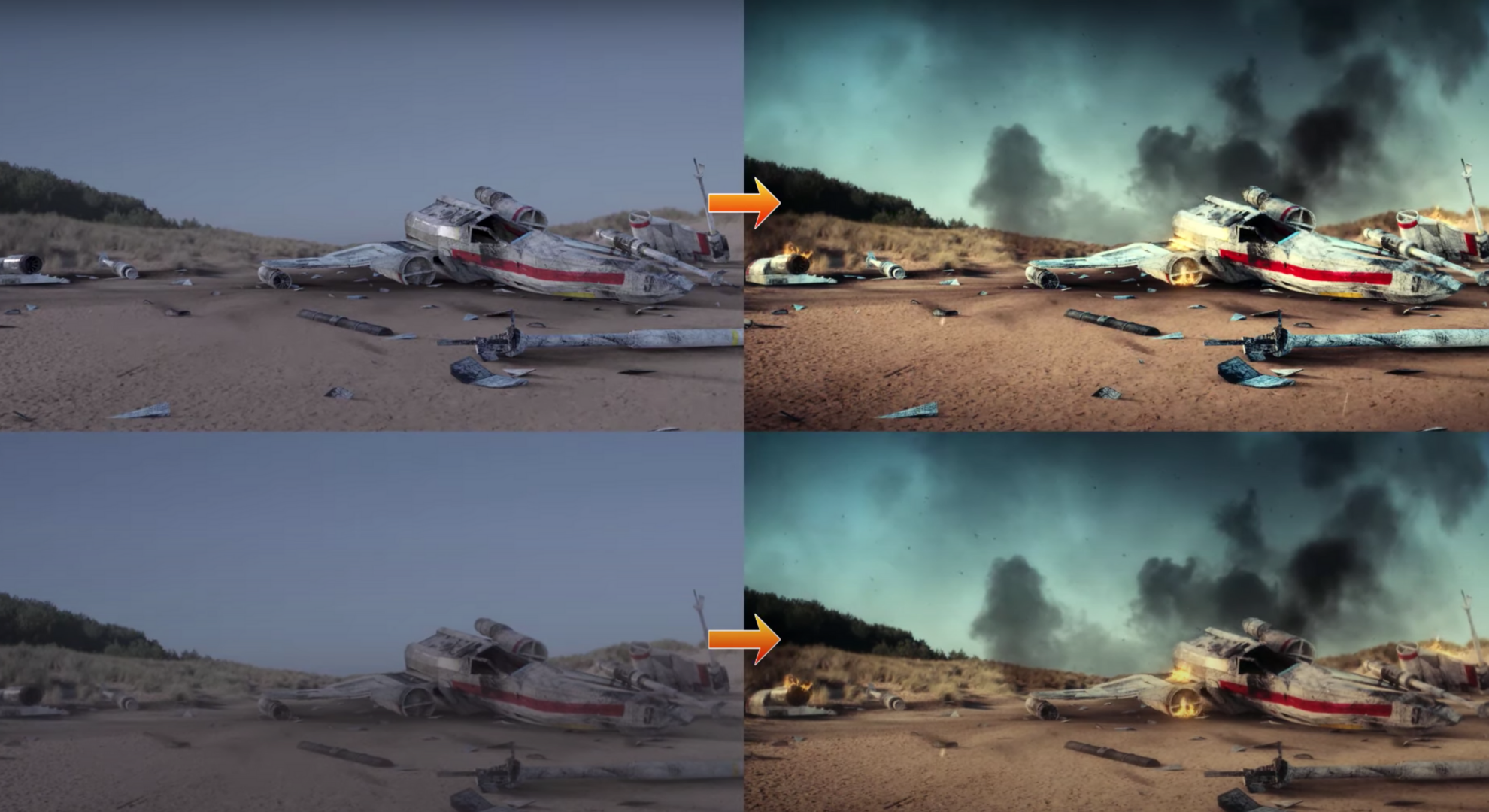 Compositing (Ghép hình):Kết hợp nhiều lớp hình ảnh (live-action footage, CGI, matte paintings) để tạo ra một cảnh quay hoàn chỉnh.